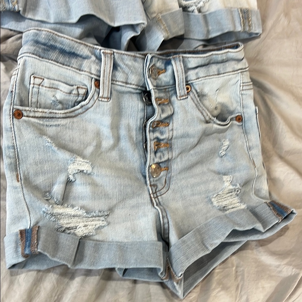 Aeropostale bundle of 2 pairs of size 00 Light Blue Jean Shorts - Picture 3 of 9